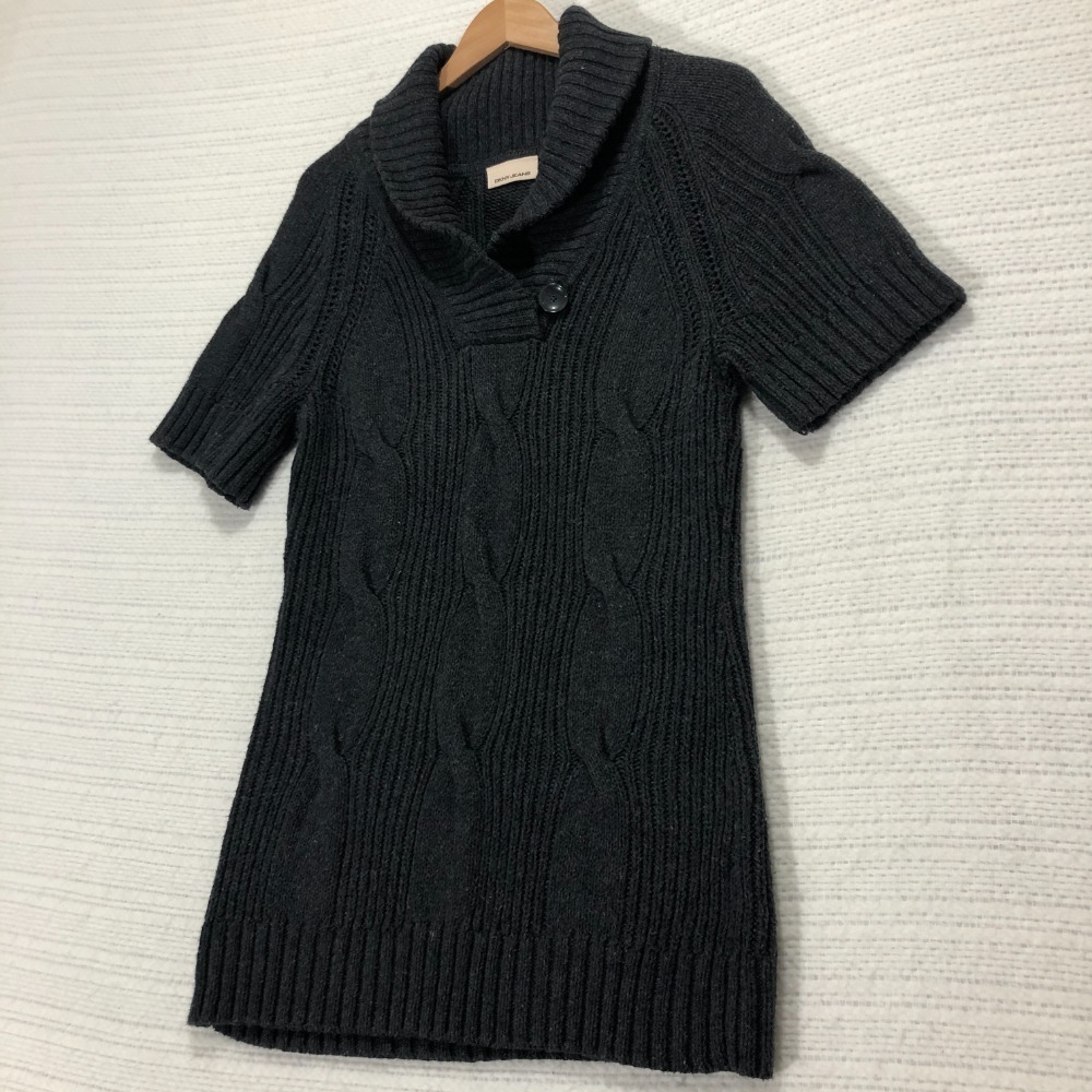 DKNY Jeans Cable Knit Short Sleeve Sweater‎ Collared Pullover Top Medium